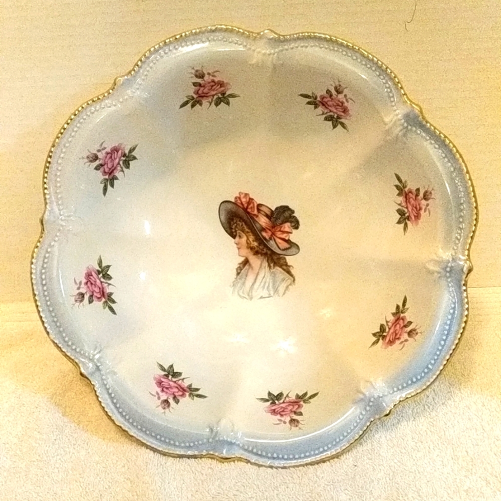 RS Prussia Signed Monreau Lady Portrait Serving Bowl